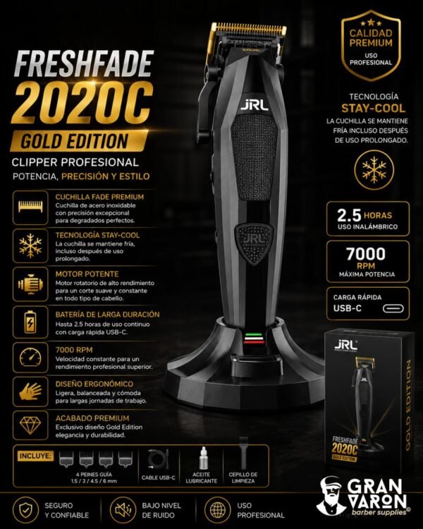 Máquina de Corte JRL Onyx Diamante Professional Hair Clipper – Motor Rotativo y Tecnología Cool Blade
