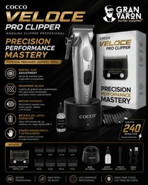2 Máquina Clipper Profesional Cocco Veloce – Digital Gap & Graphene Blade