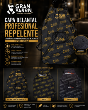202 Capa Delantal de Barbería Profesional Repelente - Diseño Estampado Gold & Black Impermeable