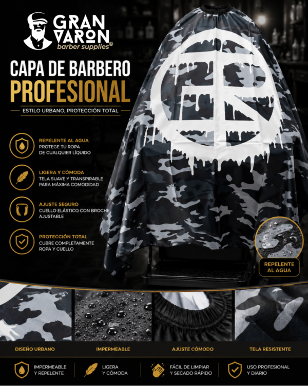 204 Capa de Barbero Profesional - Edición Camuflaje Urbano & Logo Graffiti