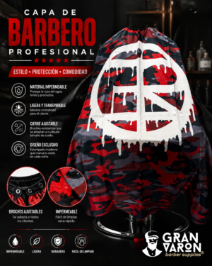 205 Capa de Barbero Profesional - Edición Camo Red & Logo Graffiti White