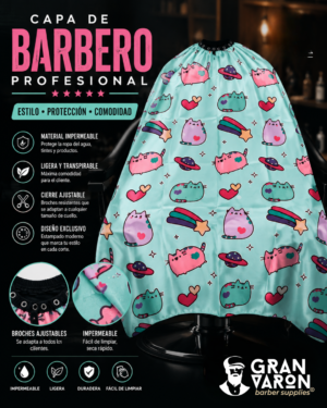 209 Capa de Barbería Infantil Profesional - Diseño Gatitos Kawaii & Galaxia - Gran Varón