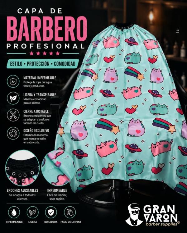 Capa de Barbería Infantil Profesional - Diseño Gatitos Kawaii & Galaxia - Gran Varón