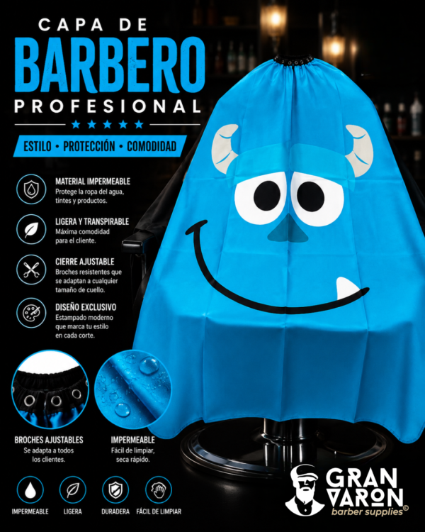Capa de Barbería Infantil Profesional - Diseño Sully Monsters Inc. - Gran Varón