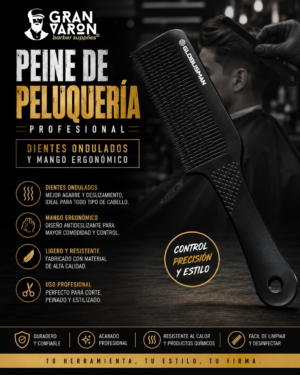216 Peine de Peluquería Profesional con Dientes Ondulados y Mango Ergonómico – Antiestático