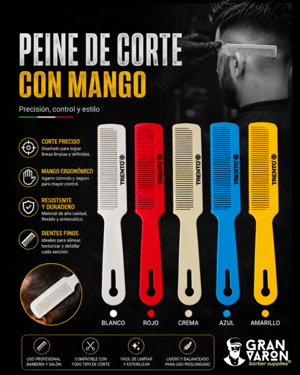 228 Peine de Corte con Mango Trento® – Precisión Profesional para Barbería