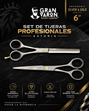 Set de Tijeras Profesionales Astoria - Ergonomic Silver & Gold Series 6"