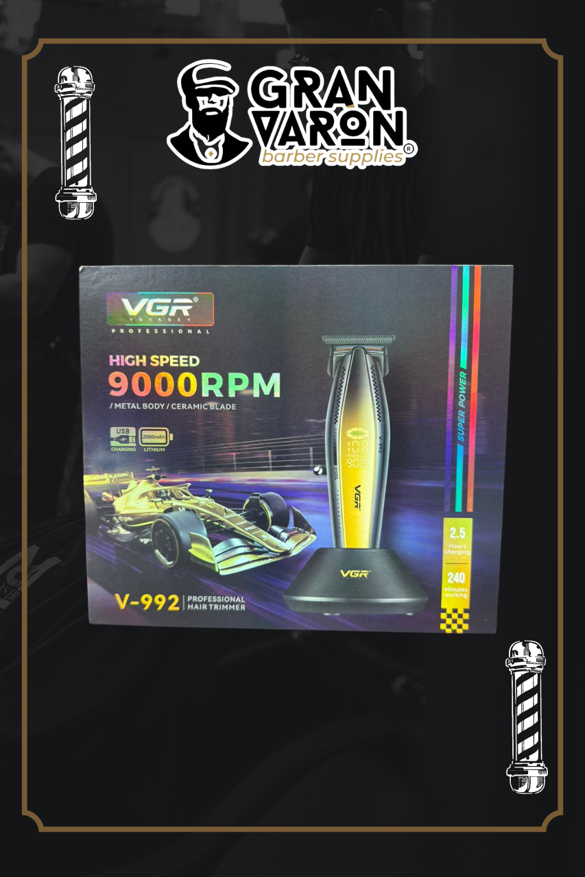Trimmer Profesional VGR V-992 Gold Edition: 9000 RPM, Cuerpo Metálico y Base de Carga
