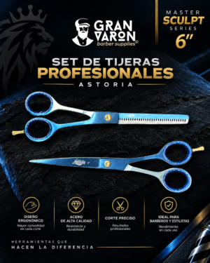 Set de Tijeras Profesionales Astoria - Master Sculpt Series 6" Silver & Gold