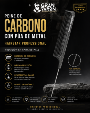 232 Peine de Carbono con Púa de Metal - Hairstar Professional