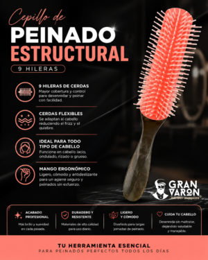 240 Cepillo de Estilizado Profesional 9 Hileras – Wood Edition para Definición y Brillo