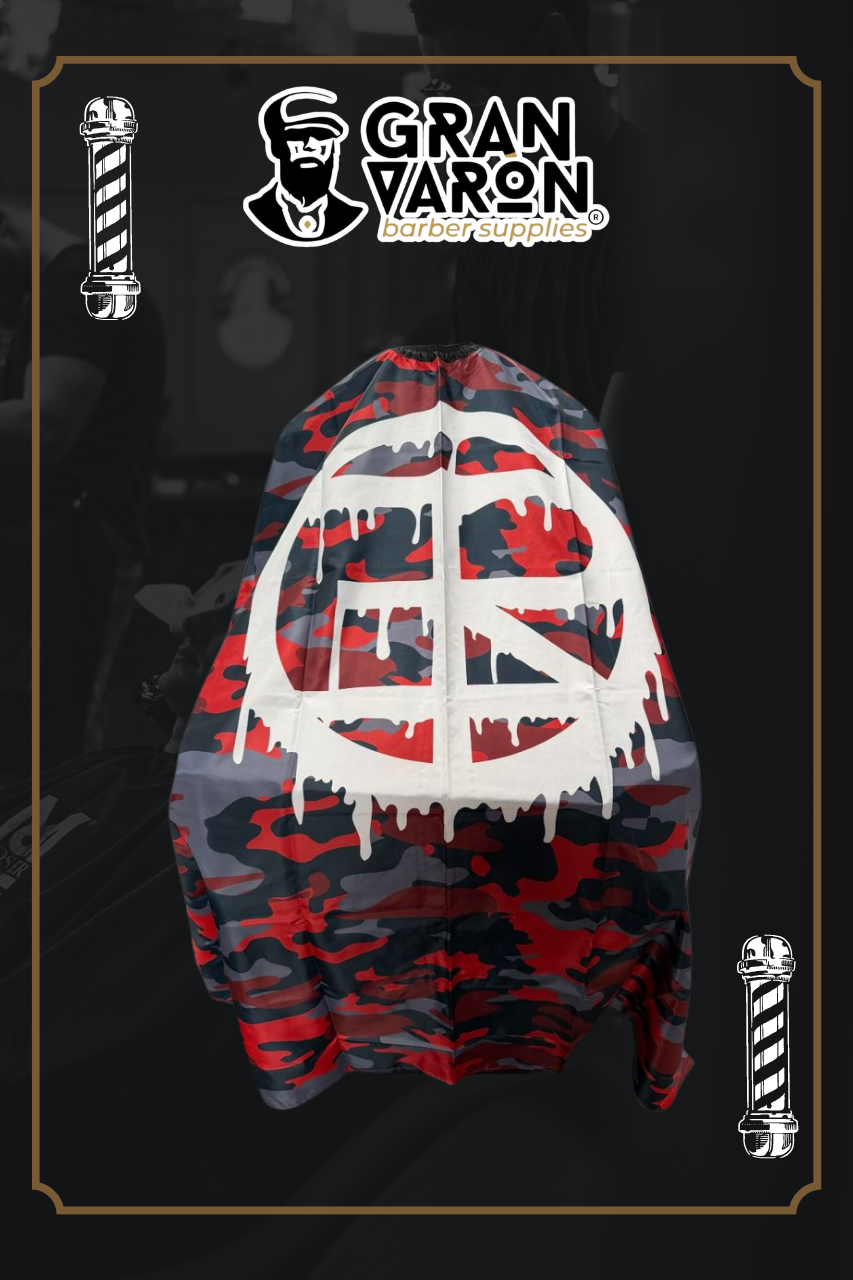 Capa de Barbero Profesional - Edición Camo Red & Logo Graffiti White