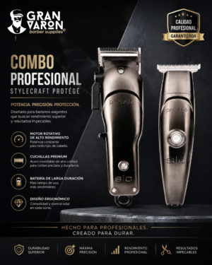 Combo Profesional StyleCraft Protégé – Clipper y Trimmer con Motor Rotativo Supercargado