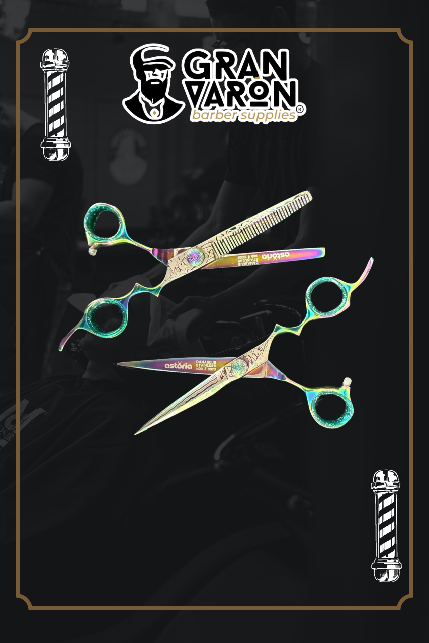 Set de Tijeras Profesionales Astoria - Damascus Rainbow Series (Corte y Texturizado)