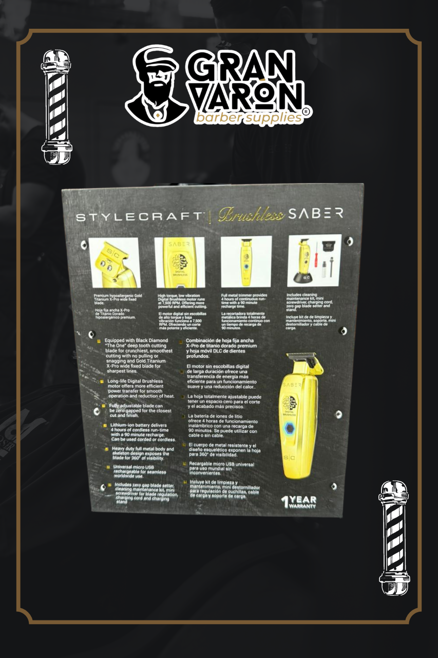 Trimmer Profesional StyleCraft Saber – Motor Digital Brushless y Cuerpo Metálico