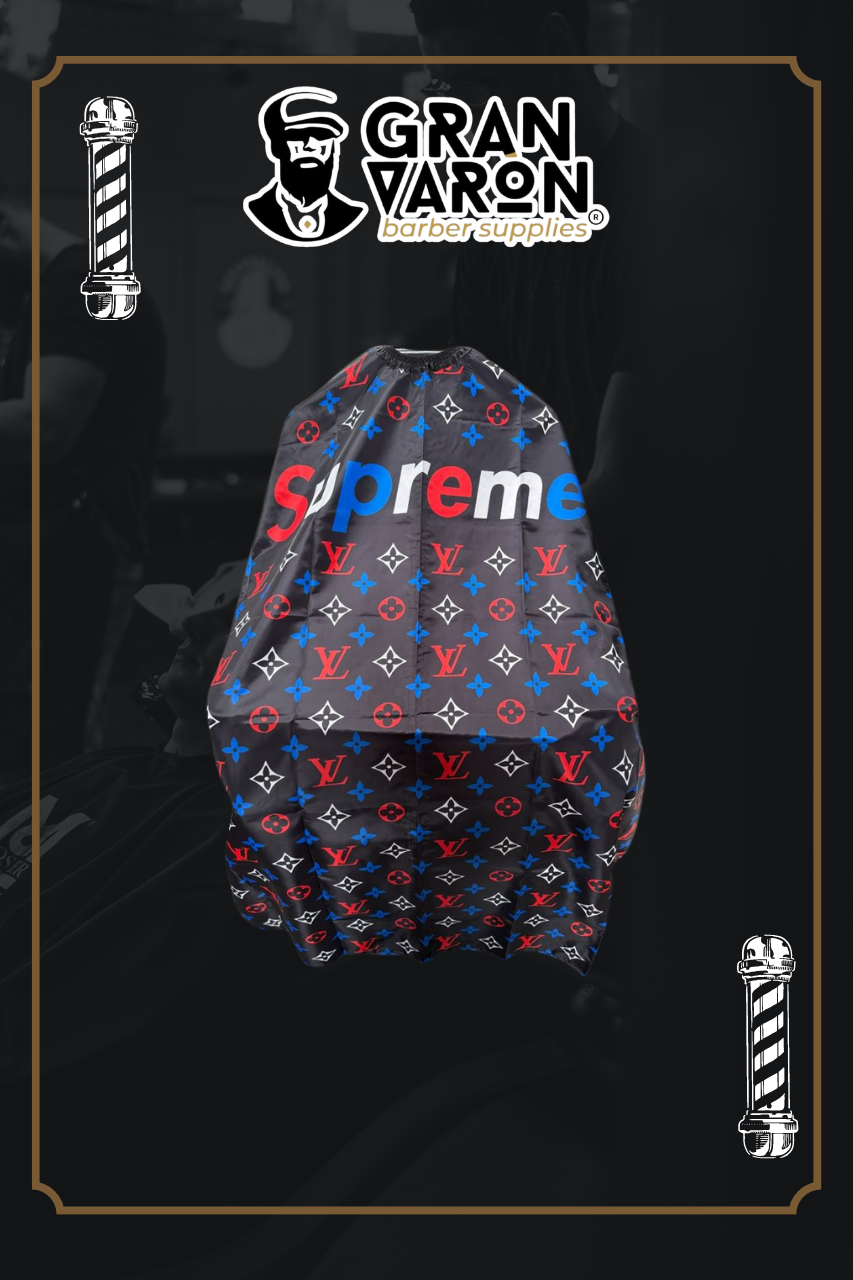 Capa de Barbero Profesional - Edición Hypebeast Monogram (Black & Blue/Red)