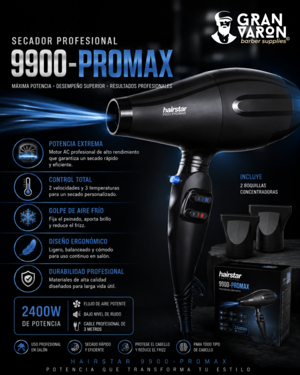 Secador Profesional Hairstar 9900-PROMAX | 2200W Active & Shine Ionic