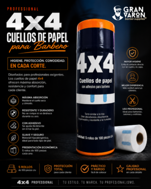 28 Cuellos de Papel para Barbero 4x4 Professional