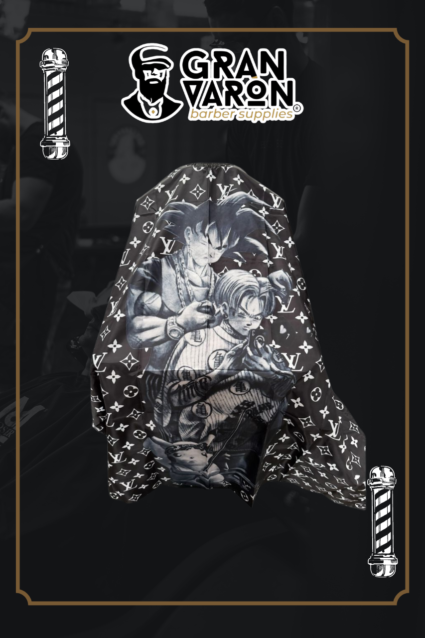Capa de Barbero Profesional - Edición Saiyan Luxury & Monogram Black