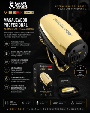 Masajeador Profesional BaBylissPRO VIBEFX™ Gold – Alámbrico / Inalámbrico