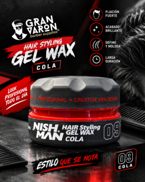 Título Sugerido Cera Gel Nish Man 09 Cola Hair Styling Gel Wax – Fijación Extra Fuerte y Brillo Intenso (150ml)