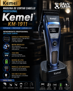 289 Máquina de Cortar Cabello Profesional Kemei KM-1911 - Motor Brushless 7500 RPM y Cuchillas de Cerámica/DLC