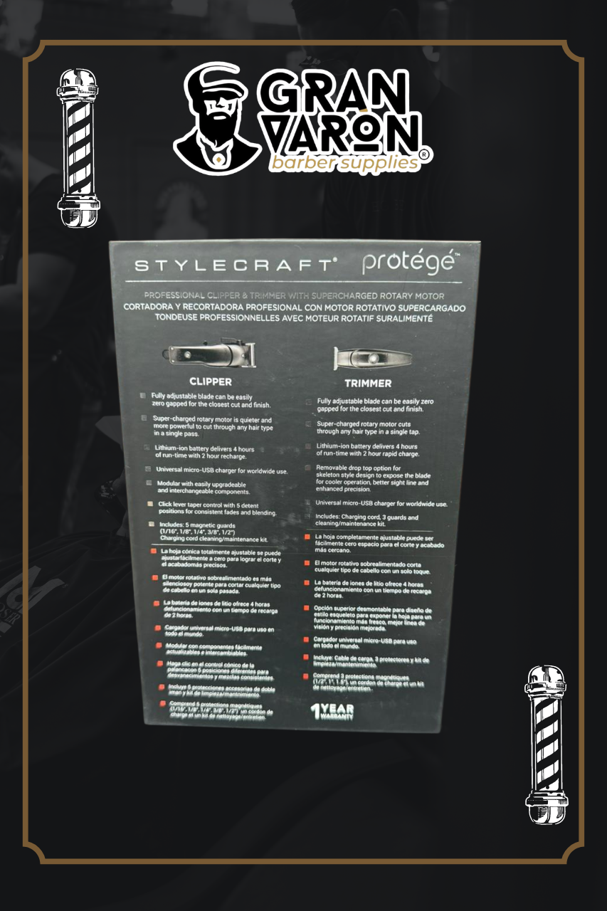 Combo Profesional StyleCraft Protégé – Clipper y Trimmer con Motor Rotativo Supercargado