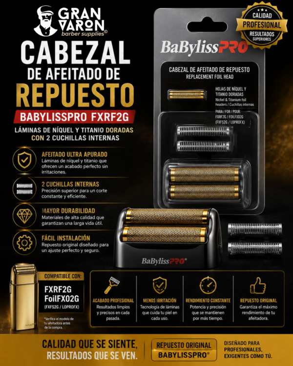 Cabezal de Repuesto BaBylissPRO FOILFX02 FXRF2G - Láminas de Titanio Dorado y 2 Cuchillas Internas