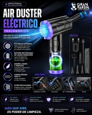 3 Air Duster Eléctrico Inalámbrico | Soplador de Limpieza Profunda para Barbería y Electrónica