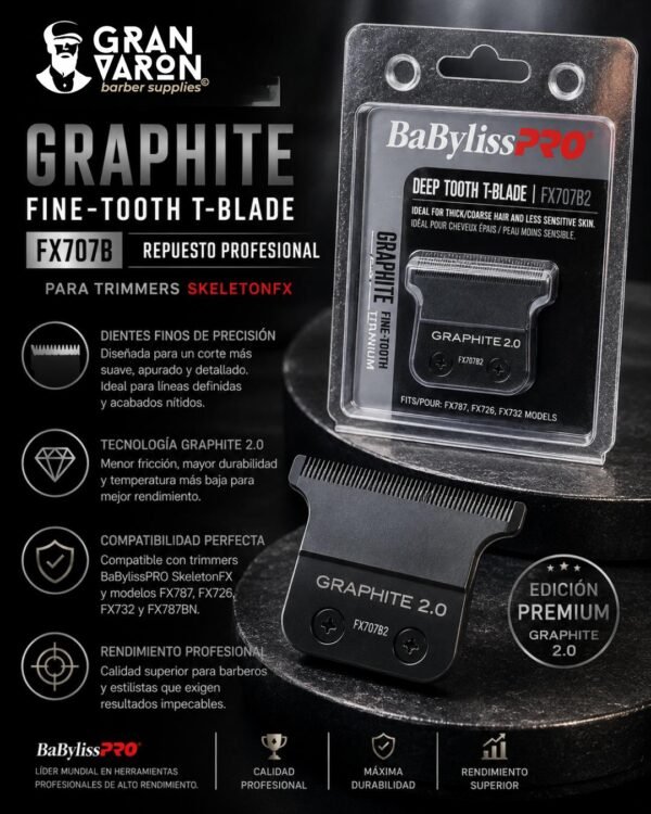 Cuchilla BaBylissPRO Graphite Fine-Tooth T-Blade FX707B - Repuesto Profesional para Trimmers SkeletonFX
