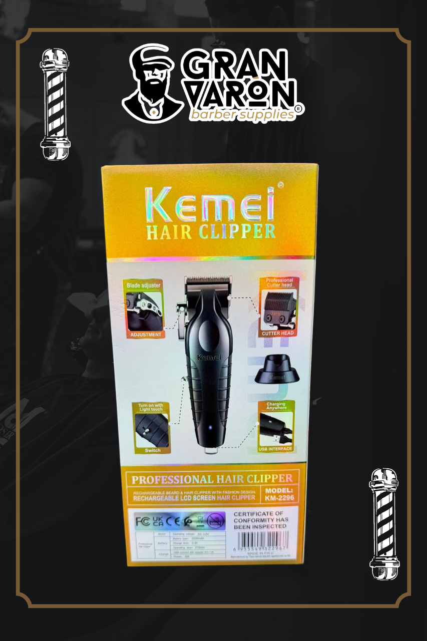 Máquina de Cortar Cabello Profesional Kemei KM-2296 - Edición Black con Base de Carga