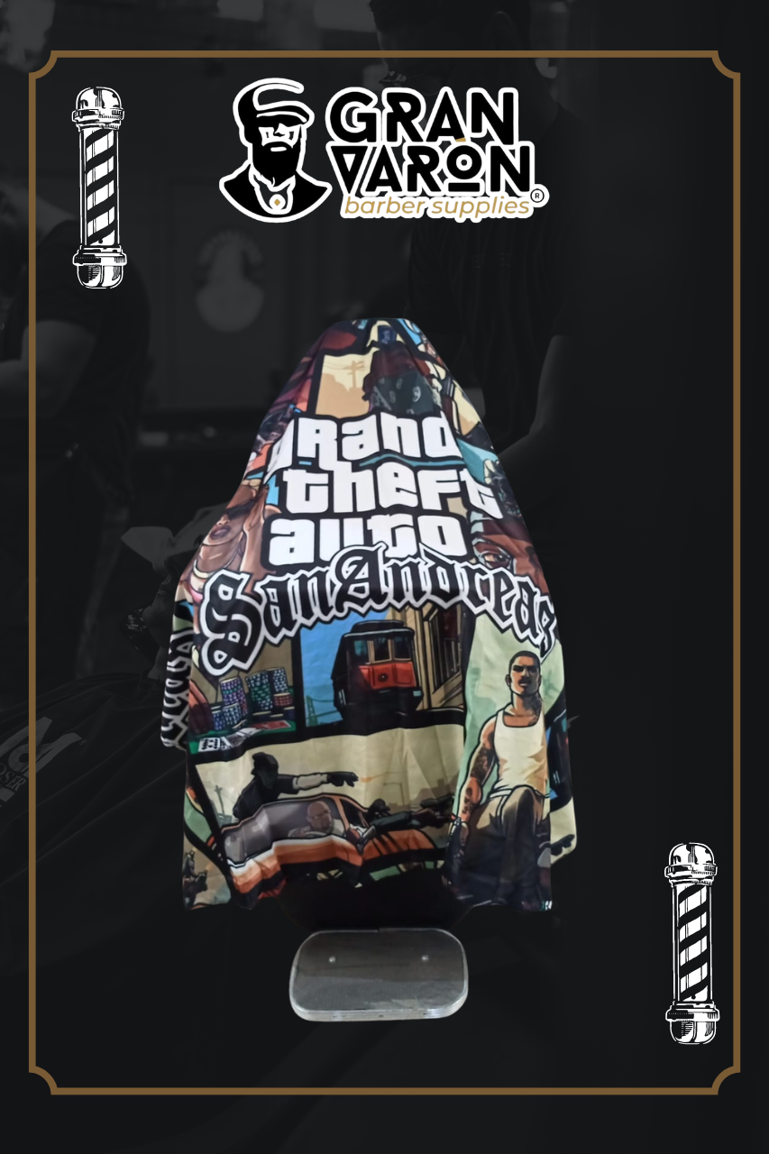 Capa de Corte Profesional - Edición Especial "Grand Theft Barber" | Diseño Gaming San Andreas