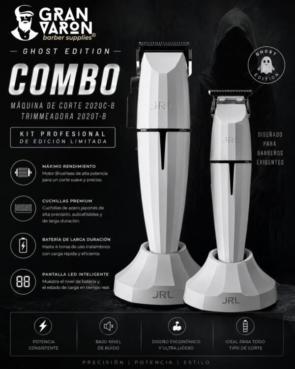 Combo JRL Ghost Edition: Máquina de Corte 2020C-B + Trimmeadora 2020T-B – Kit Profesional de Edición Limitada