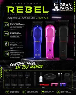 3 Clipper Profesional StyleCraft Rebel – Motor Super-Torque y Carcasas Modulares Intercambiables