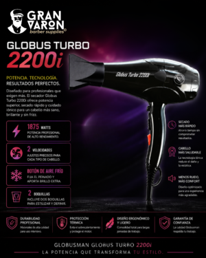 30 Secador Profesional Globusman Globus Turbo 2200i - 1875W con Tecnología Iónica