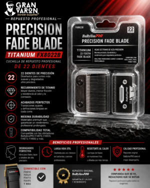 300 Cuchilla BaBylissPRO Precision Fade Blade Titanium FX8022B - Repuesto Profesional de 22 Dientes