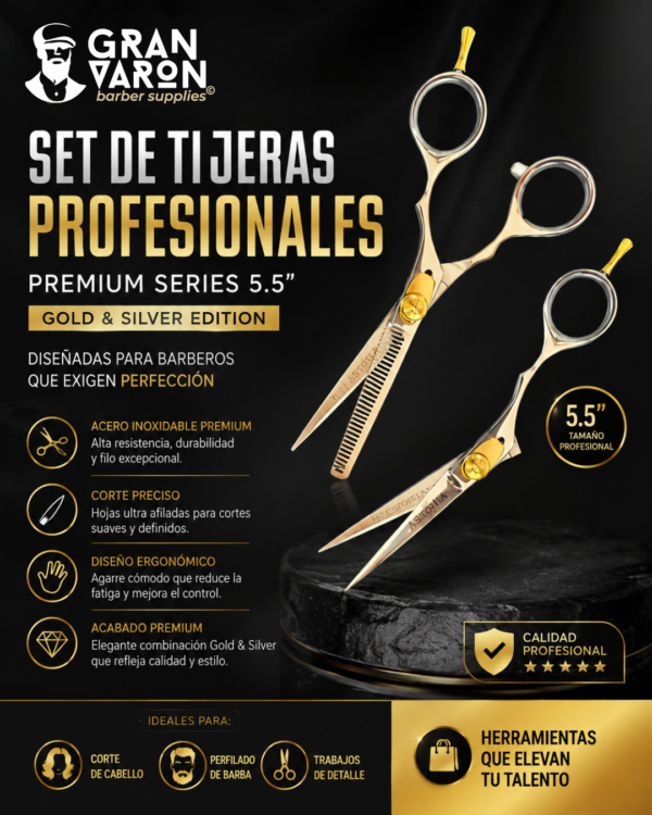 301 Set de Tijeras Profesionales Astoria - Premium Series 5.5" Gold & Silver Edition