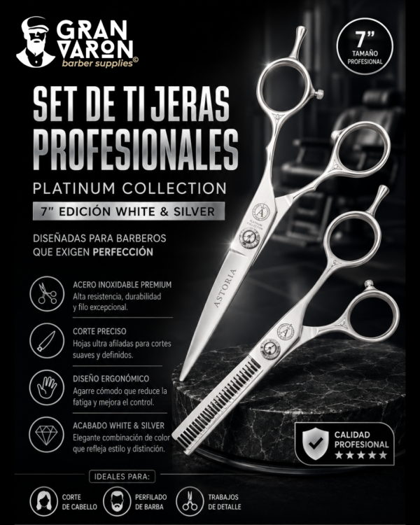 305 Set de Tijeras Profesionales Astoria - Platinum Collection 7" Edición White & Silver