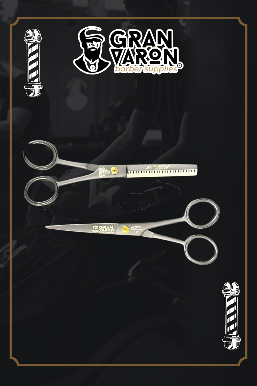 Dúo de Tijeras Profesionales Gran Varón Barber: Corte y Entresacar en Acero Japonés Mate (5.5")