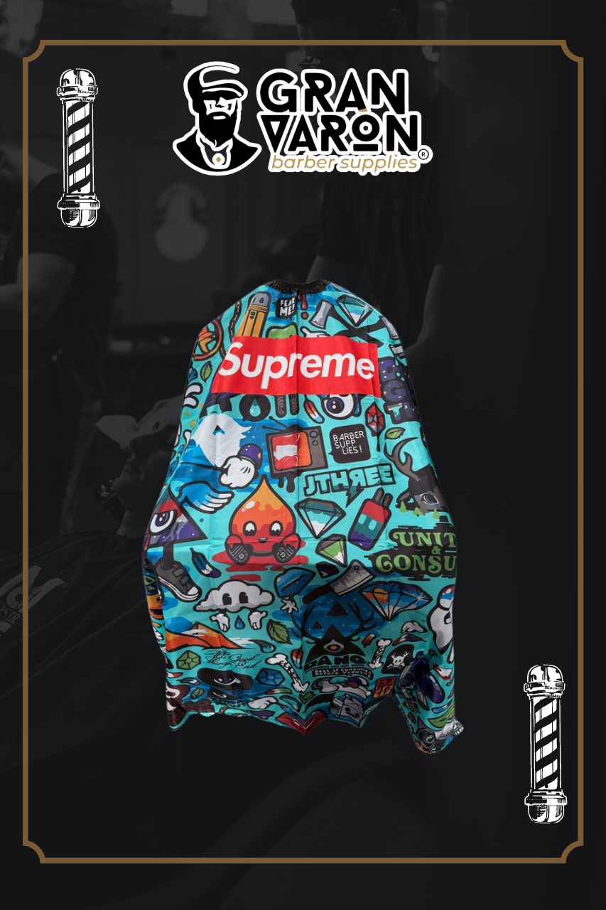 Capa de Barbero Profesional - Edición Graffiti Pop Turquesa & Supreme