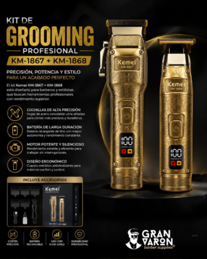 Kit de Grooming Profesional Kemei KM-1867 + KM-1868 - Combo de Clipper y Trimmer de Alta Potencia con Pantalla LCD