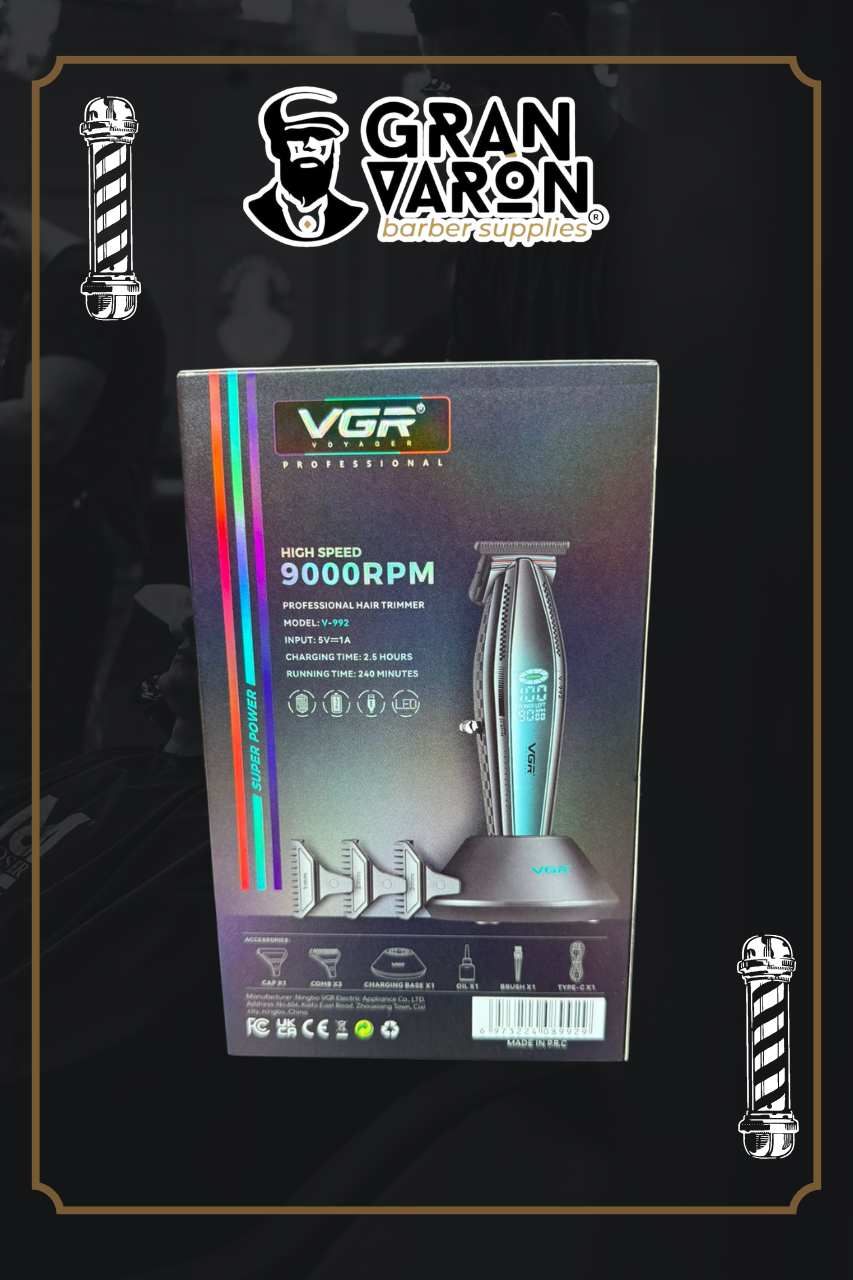 Recortadora Profesional VGR V-992: Motor de 9000 RPM y Cuchillas de Cerámica/DLC