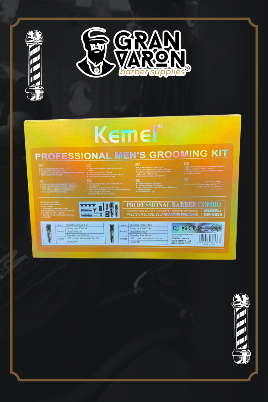 Combo Barbería Profesional Kemei KM-8536 - Clipper & Trimmer 9000 RPM con Cuchillas de Cerámica y DLC