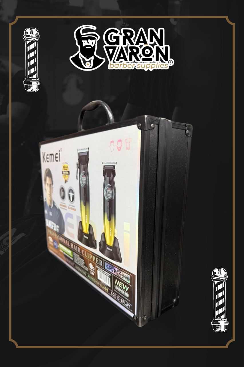 Set Profesional de Barbería Kemei Gran Varón - Combo Clipper y Trimmer con Maletín de Lujo