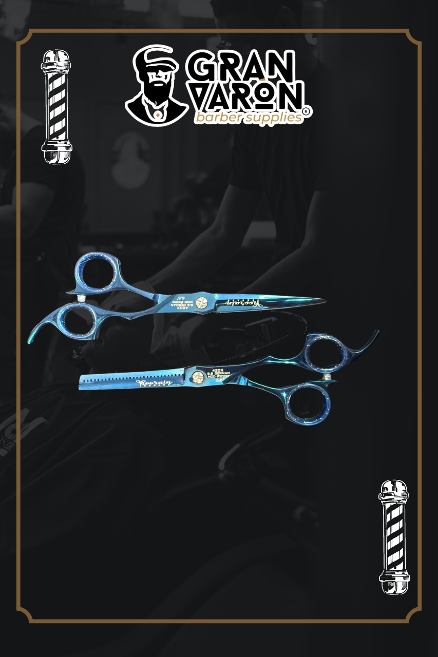 Kit de Tijeras Profesionales Hoorain Blue Sapphire | Acero Alemán 6.5" Corte y Entresacado