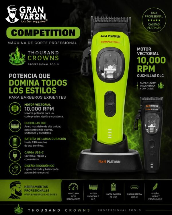 4 Máquina de Corte Profesional 4x4 Platinum Competition Thousand Crowns – Motor Vectorial 10,000 RPM (Verde Neón)