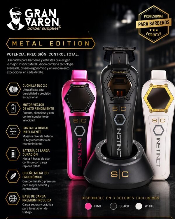 Trimmer Profesional StyleCraft Instinct Metal Edition – Motor Vectorial e Inteligente