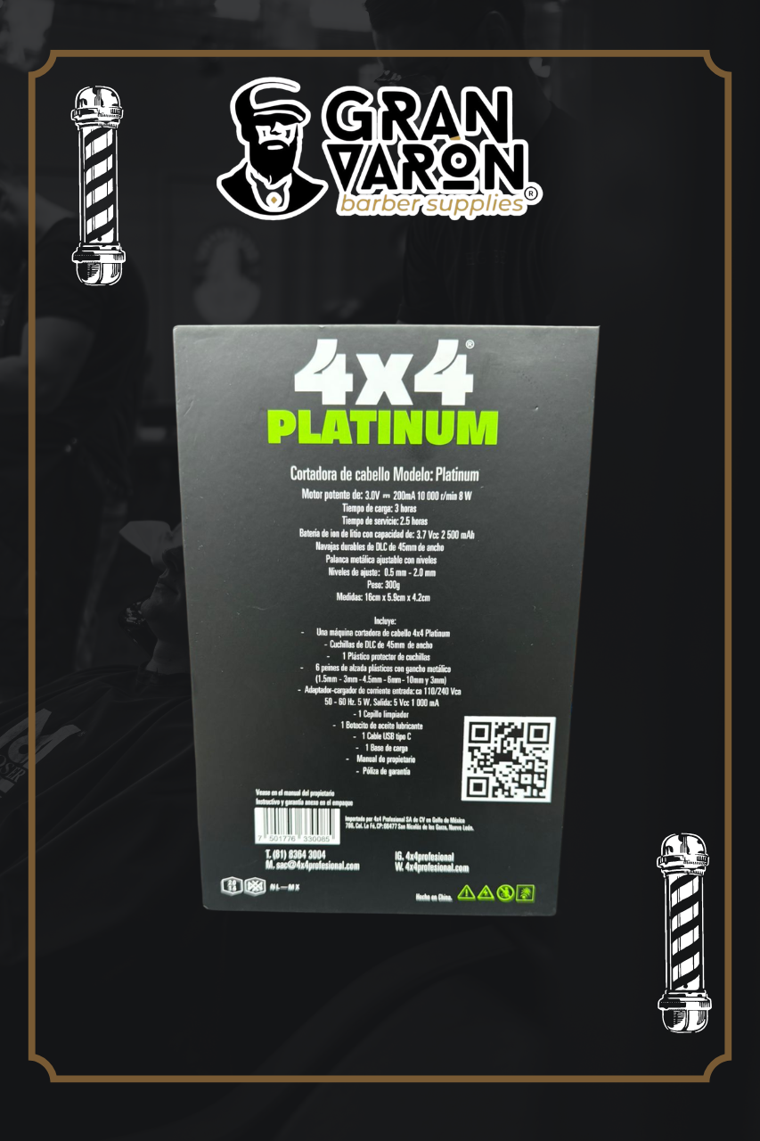 Clipper Profesional 4x4 Platinum "Thousand Crowns" – Máquina de Corte con Motor Vectorial 10,000 RPM y Cuchillas DLC