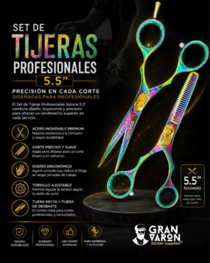40 Set de Tijeras Profesionales Astoria - Premium Series 5.5" Rainbow Gold Edition