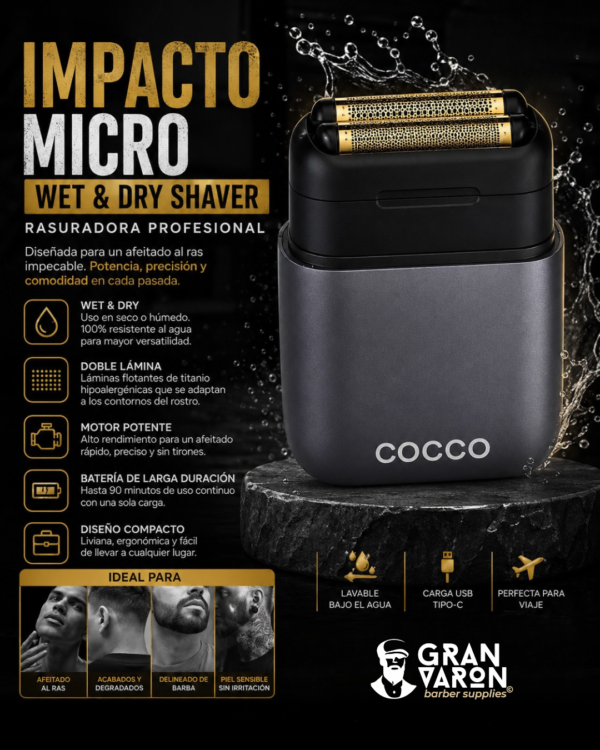 42 Rasuradora Cocco Impacto Micro Wet & Dry Shaver – Profesional